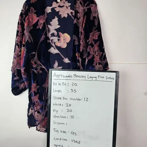 Hinge Seattle Women's Velvet‎ Kimono OS Blue Purple Pink Open Front - Picture 3 of 11